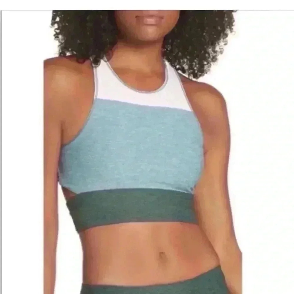 Outdoor voices tri tone slash back crop top